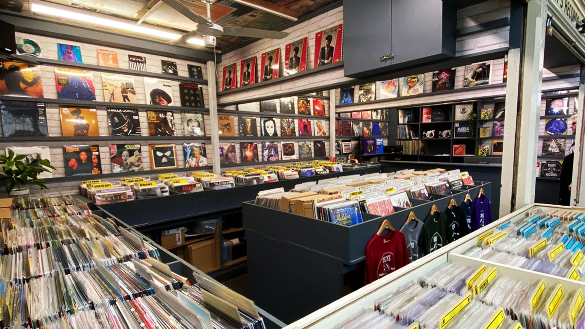 Inside Kelly's Records on the balcony of Cardiff Central Market